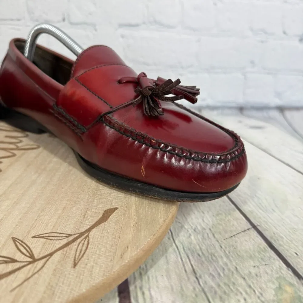 Cole Haan Pinch Tassel Loafers Men 10.5 Burgundy Oxblood Leather Dress Shoes